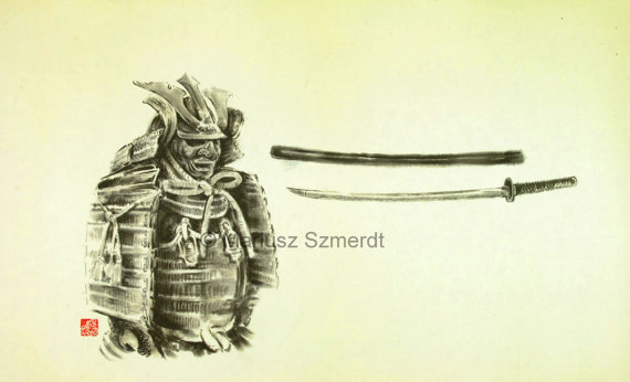 570x346 Samurai Armor Japanese Sword Asian Art Sumi E Warrior