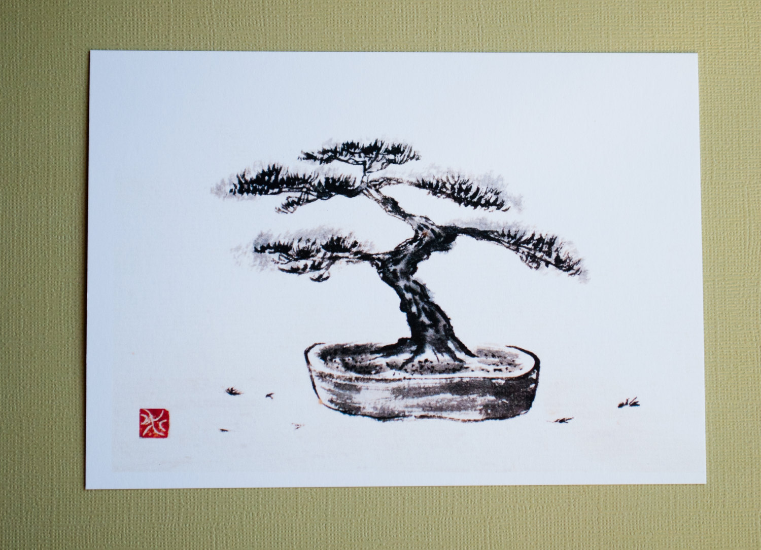 1500x1085 Print Bonsai Tree Japanese Ink Drawing Sumi E