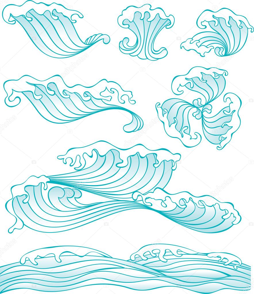 884x1023 Chinese Japanese Style Water And Wave Design Element Stock