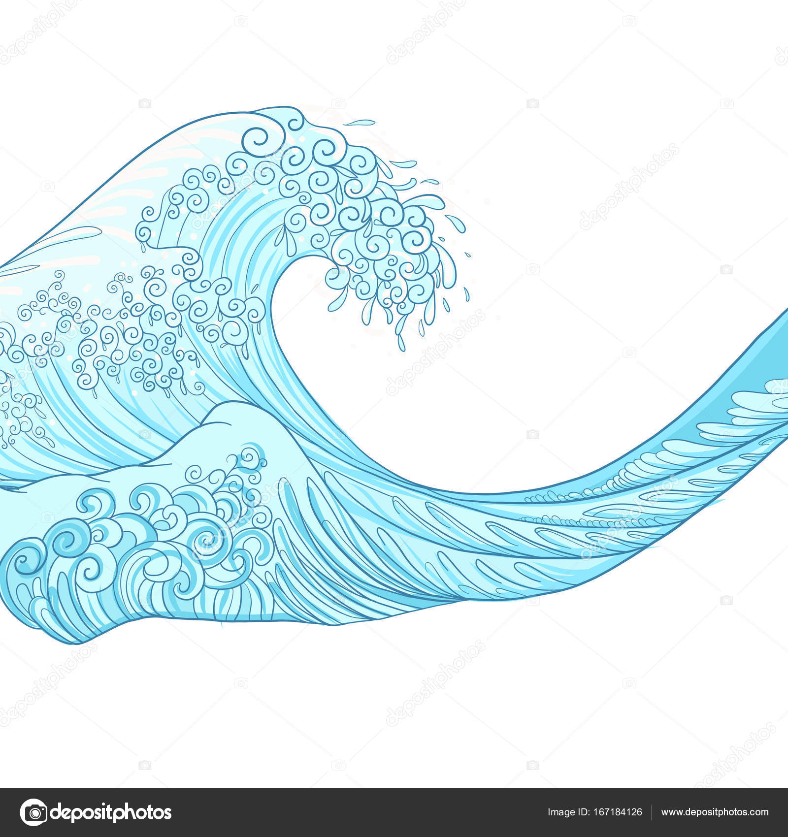 1600x1700 Japanese Wave, Isolated Drawing. Stock Vector Illustration