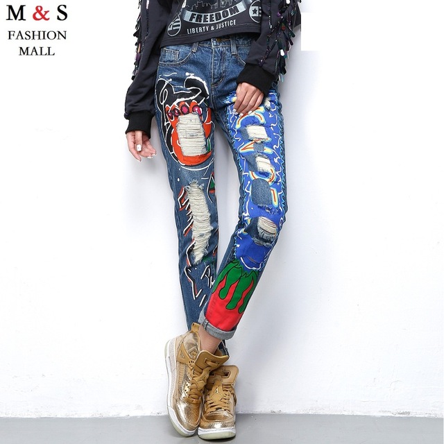 640x640 Melinda Style 2016 New Women Fashion Jeans Drawing Pattern Hole