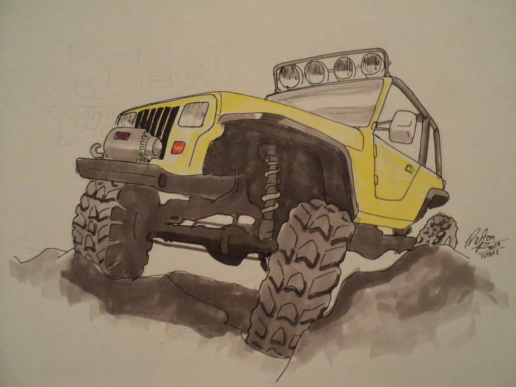 1024x768 Jeep Yj Rock Crawler Drawing By Prestonthecarartist
