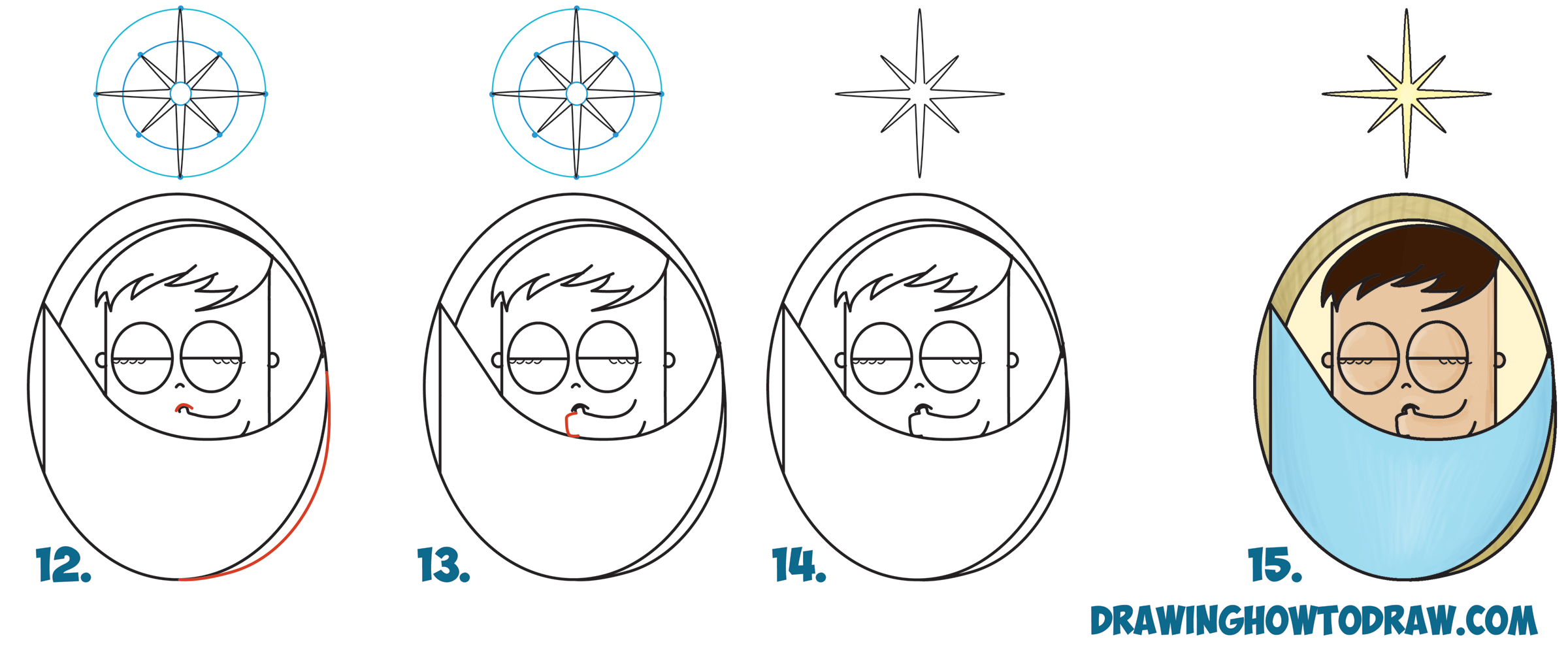 2400x989 How To Draw Cute Cartoon Baby Jesus Sleeping Under The North Star