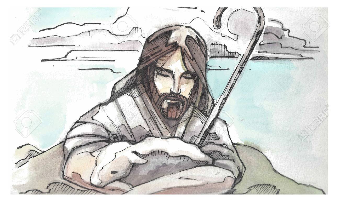 1300x765 Hand Drawn Watercolor Illustration Or Drawing Of Jesus Christ
