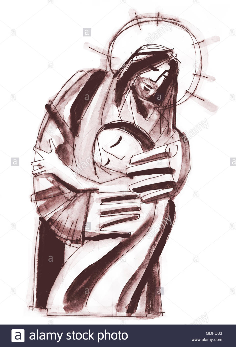 945x1390 Hand Drawn Illustration Or Drawing Of Jesus Christ Hugging A Woman