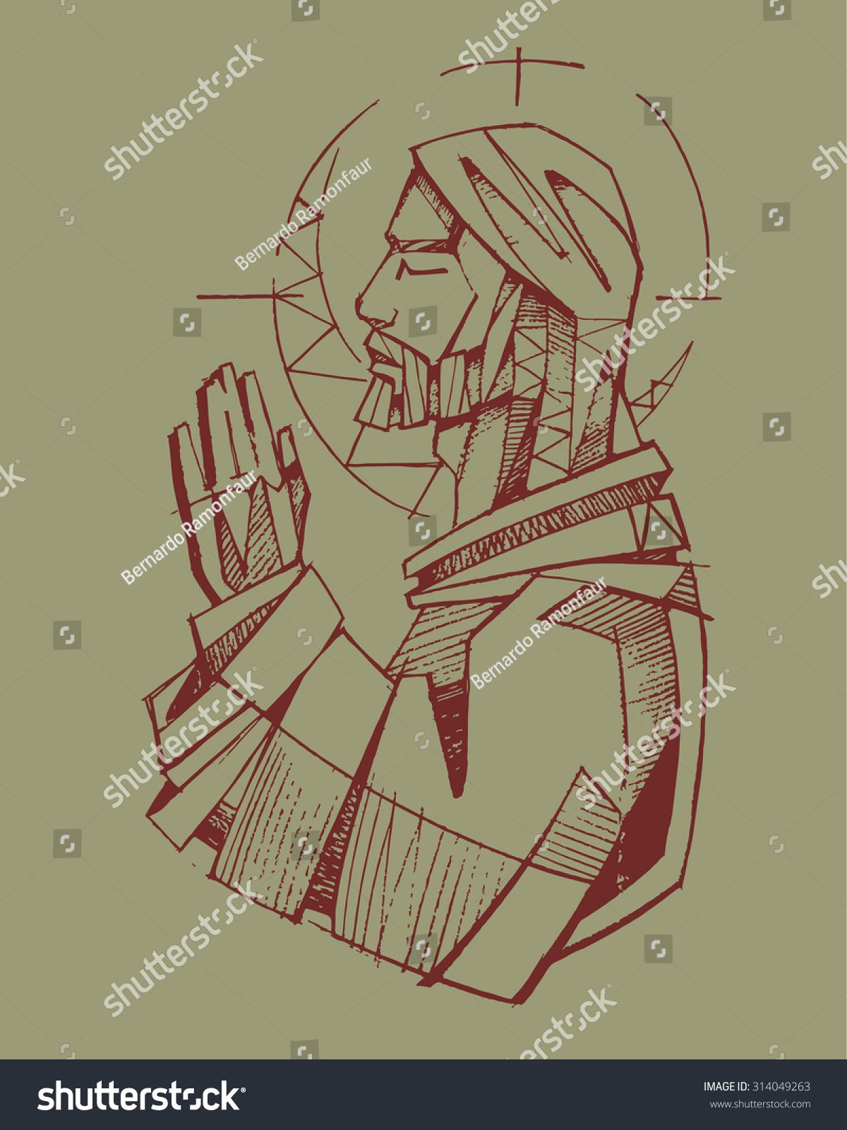 1200x1600 Hand Drawn Vector Illustration Or Drawing Of Jesus Christ Praying