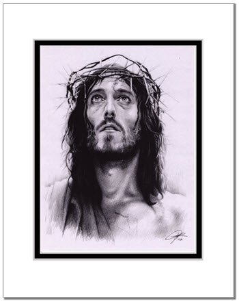 350x443 Jesus Christ Sketch Portrait, Charcoal Graphite Pencil