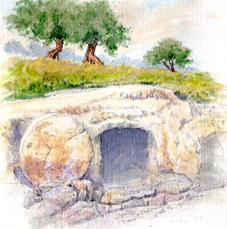 450x455 Watercolor Painting Of Jesus' Tomb Painting Ideas