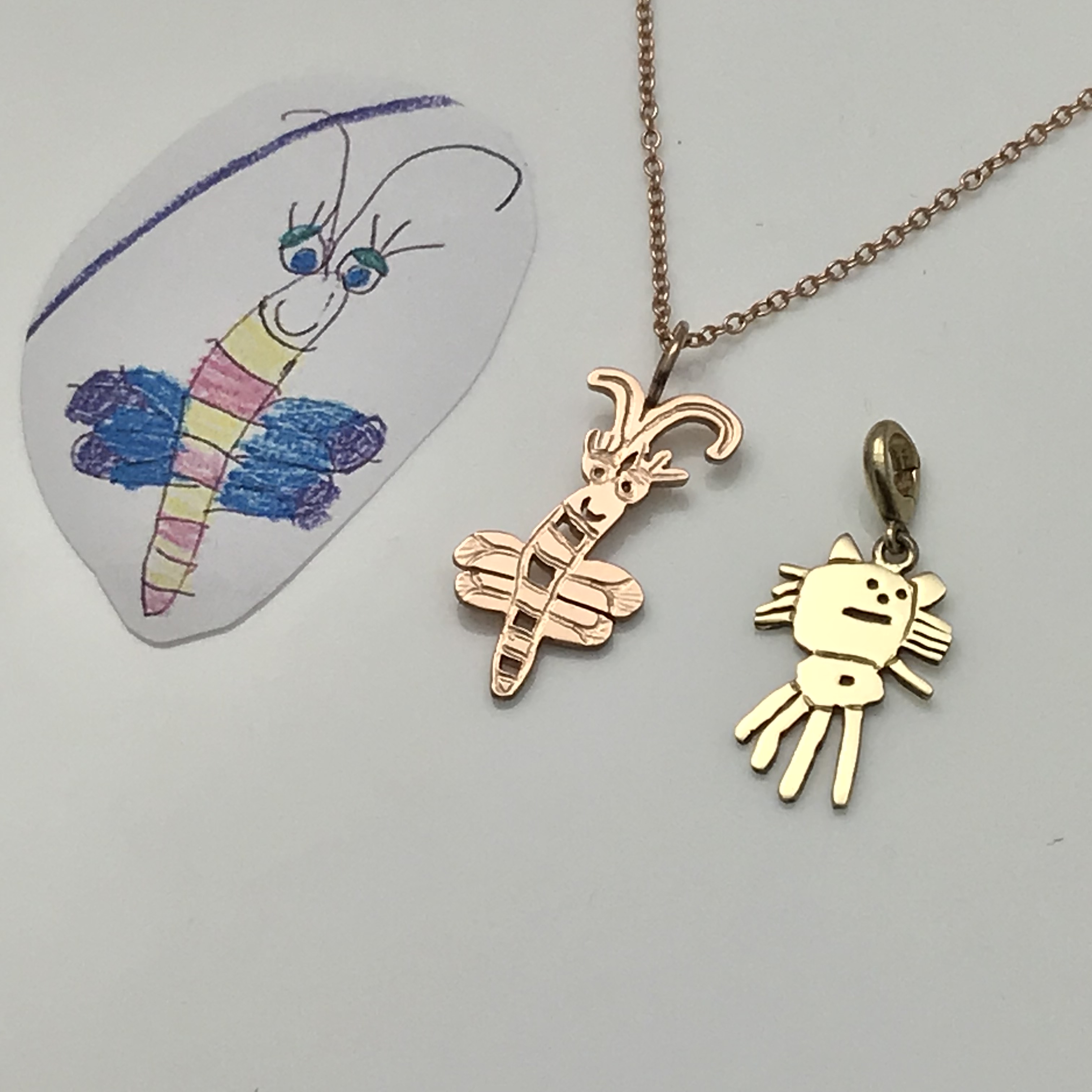 3024x3024 Handmade, Drawing On Gold Charm Created By Goldsmith Mia Van Beek