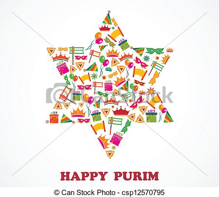 450x406 David Star With Objects Of Purim Holiday, Jewish Holiday Eps