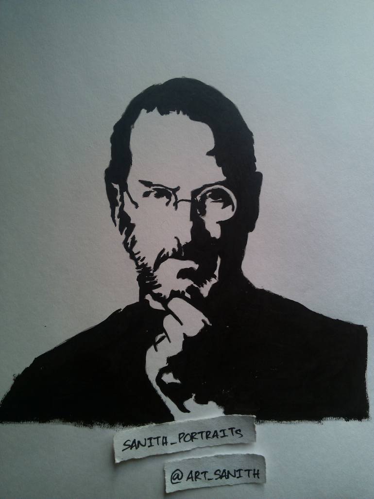 770x1027 Saatchi Art Steve Jobs Stencil Art Drawing By Sanith Raj S
