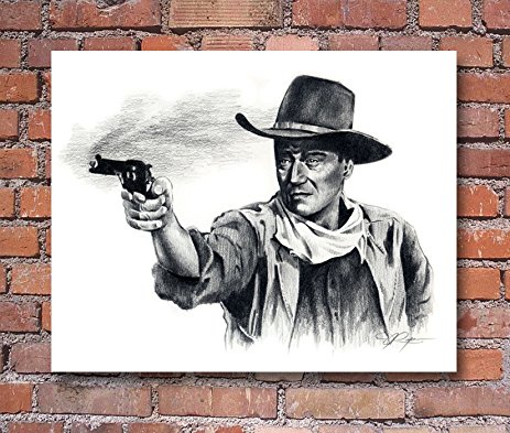 463x393 John Wayne The Duke Pencil Drawing Art Print Signed