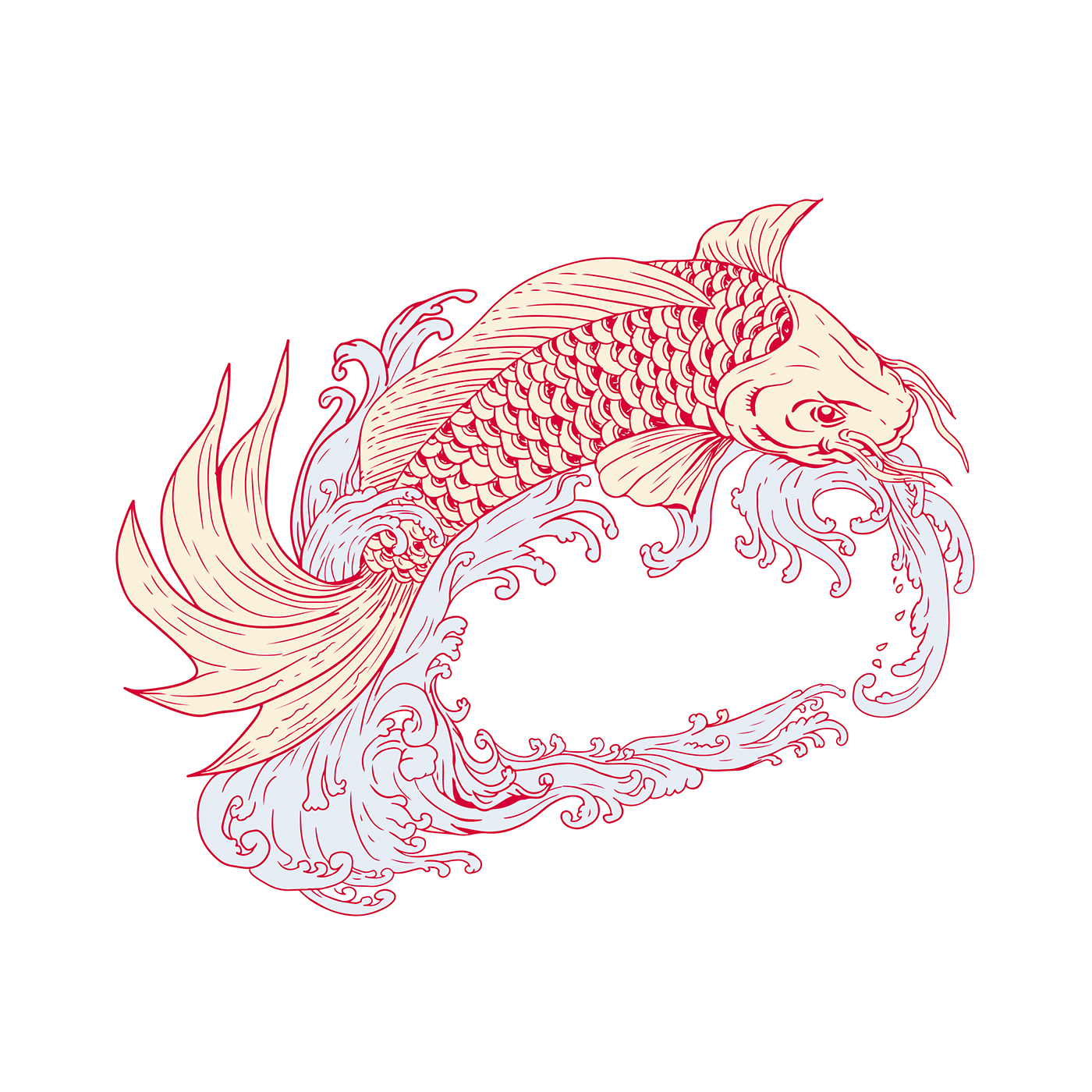 1400x1400 Nishikigoi Koi Jumping Waves Drawing On Behance