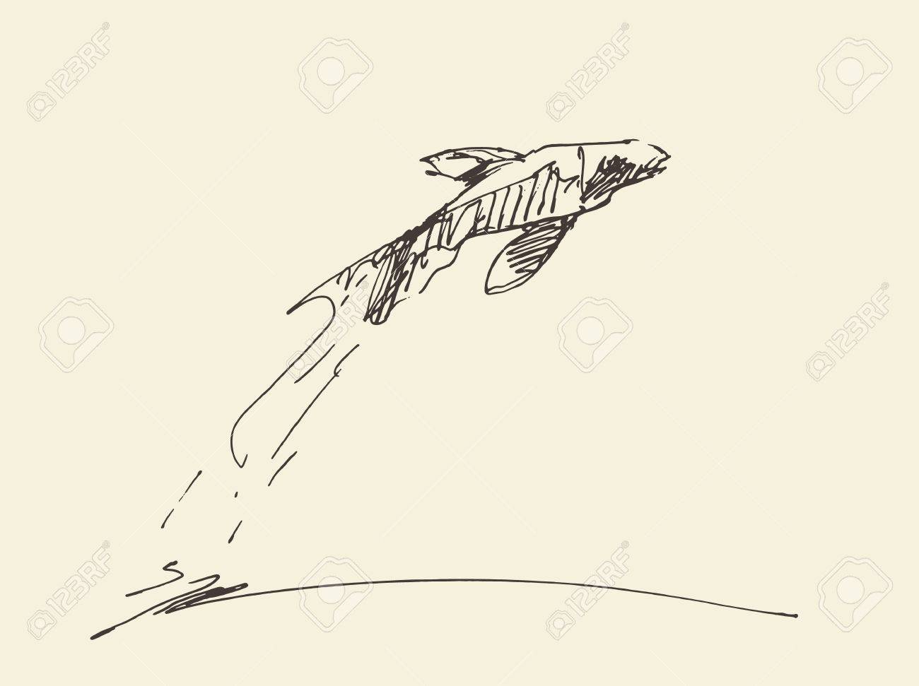 1300x971 Sketch Of A Fish, Jumping Out From Water. Vector Illustration