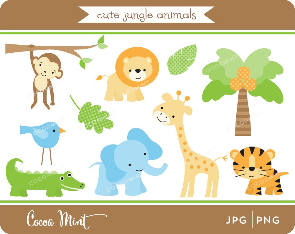 1001x795 Cute Jungle Animals Clip Art By Cocoamint On Etsy Rashmi