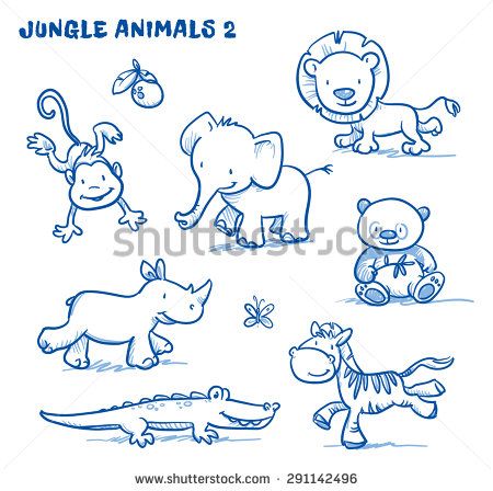 450x448 Cute Cartoon Jungle Safari Animals. Elephant, Monkey, Lion