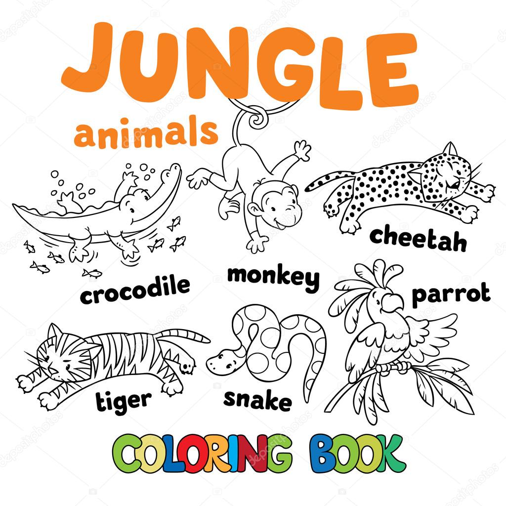 1024x1024 Set Of Funny Jungle Animals Coloring Book Stock Vector