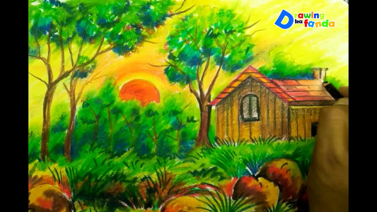 1280x720 How To Draw A Scenery Of Jungle And Sunrise