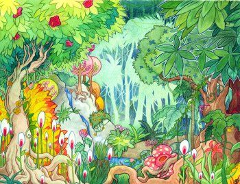 350x269 Drawing For Kids Scenery With House Jungle Book Backdrop Forest By