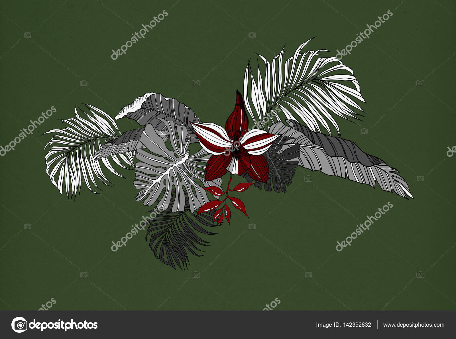 1600x1189 Jungle Leaves Drawing Pattern Stock Photo Piolka