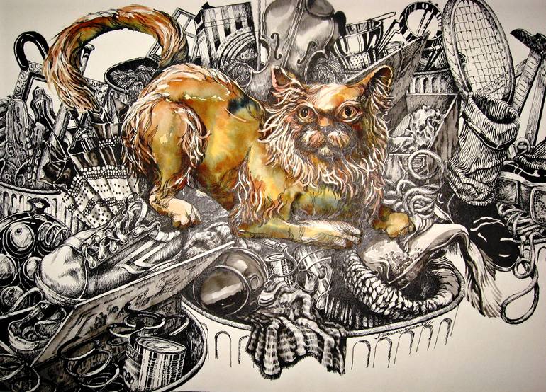 770x554 Saatchi Art Junkyard Cat Drawing By Kathleen Rice
