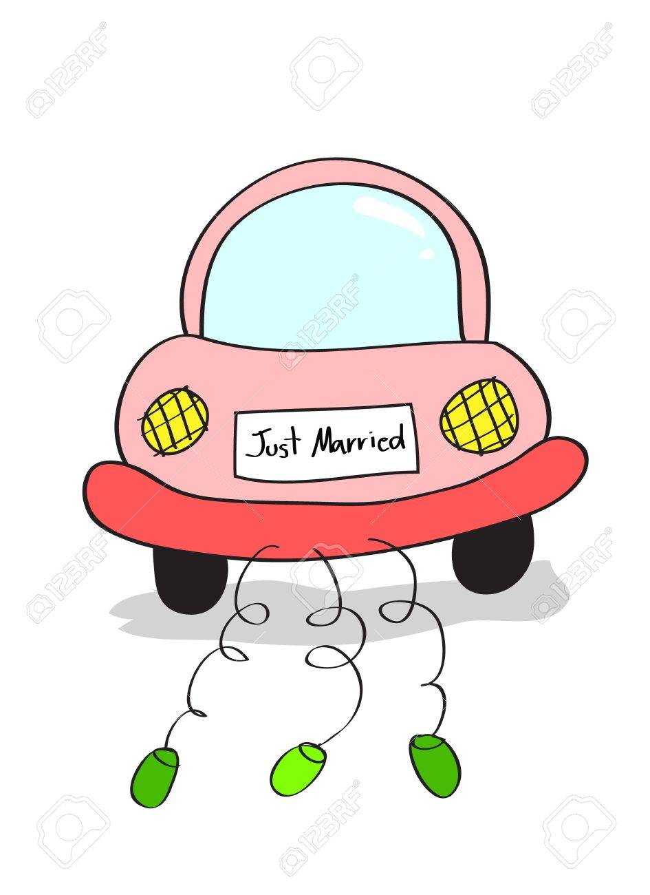 945x1300 Hand Drawing Illustration Of Just Married On Car Driving Cartoon