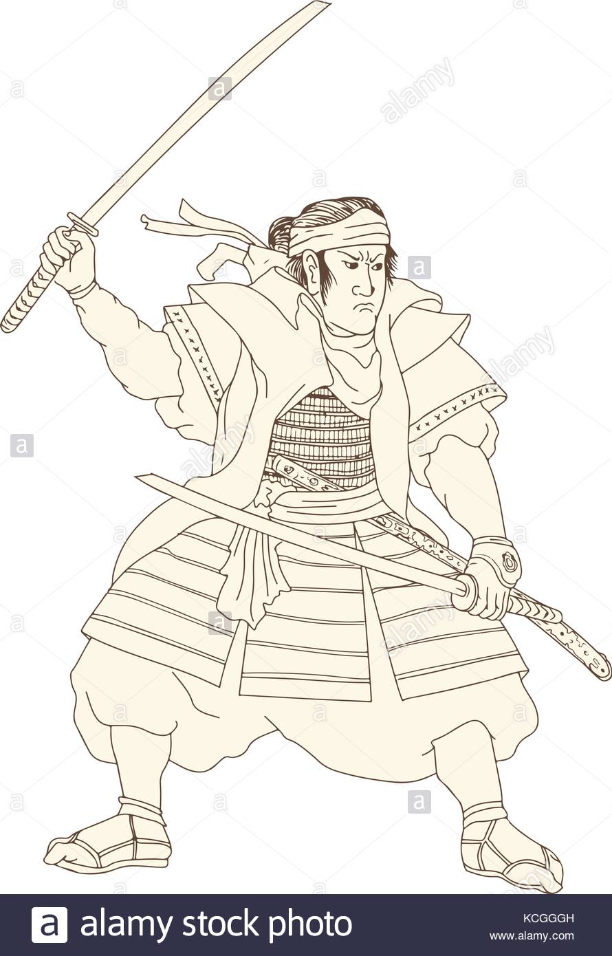 890x1390 Woodblock Drawing Sketch Style Illustration Of Samurai Warrior