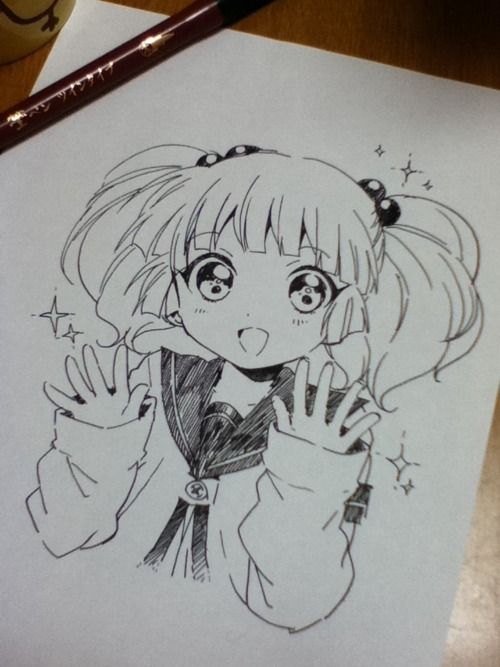 500x667 Anime Art Anime Girl. Big Eyes. Twin Tails. Seifuku