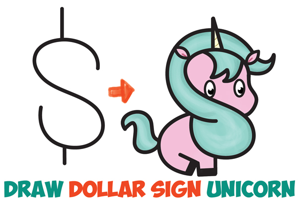 600x402 How To Draw A Cute Cartoon Unicorn (Kawaii) From A Dollar Sign