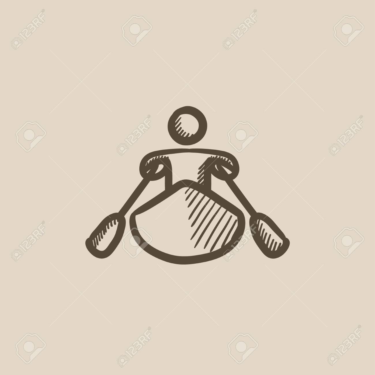 1300x1300 Man Kayaking Vector Sketch Icon Isolated On Background. Hand