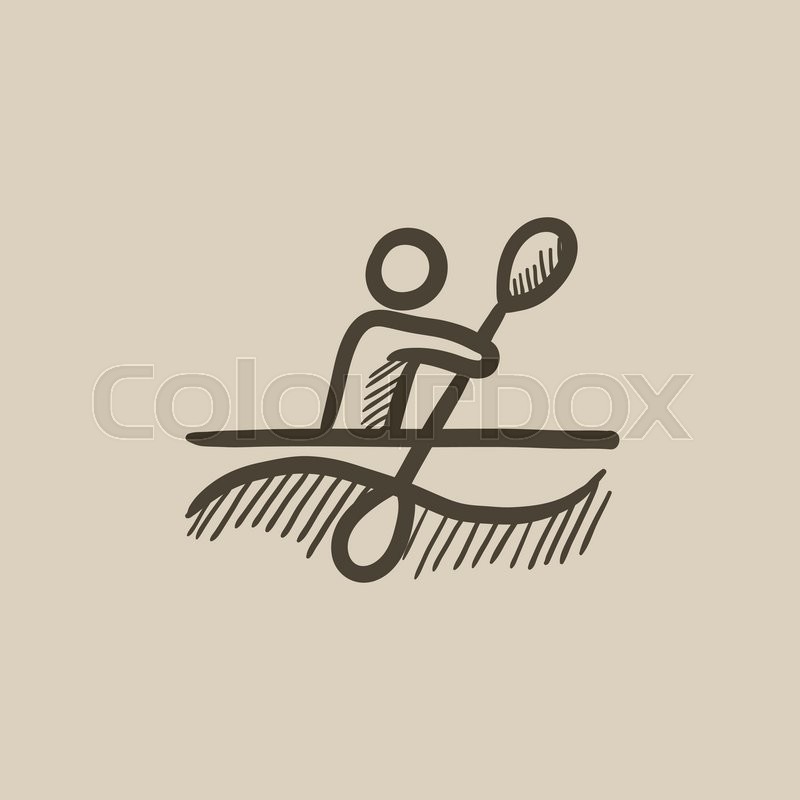 800x800 Man Kayaking Vector Sketch Icon Isolated On Background. Hand Drawn