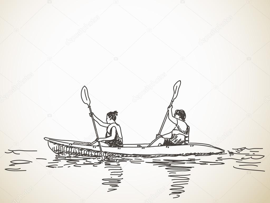 1024x768 Sketch Of Kayaking People Stock Vector Olgatropinina