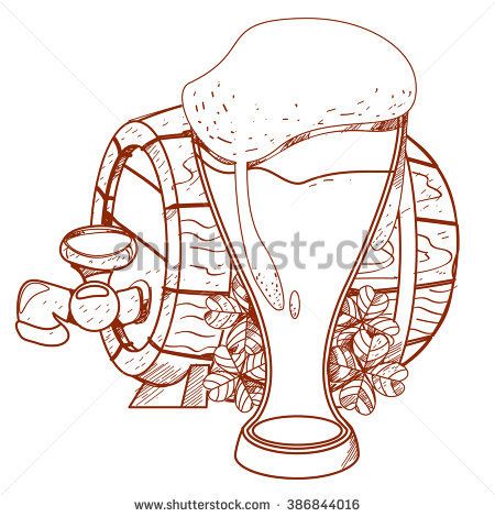 450x470 Wooden Beer Keg And A Glass Of Green Beer Foam. Tattoo