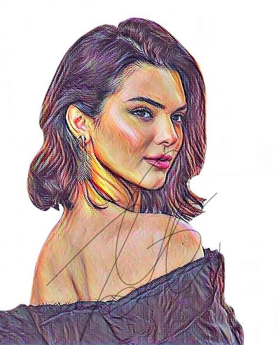 570x704 Kendall Jenner Sketch Drawing Print Wall Art Portrait Illustration