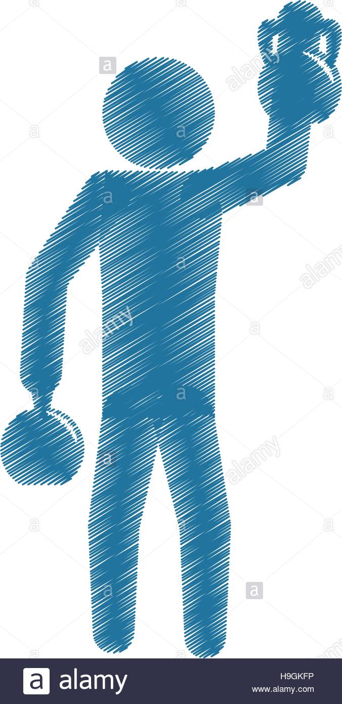 676x1390 Drawing Colored Silhouette Man Athlete Kettlebell Lift Stock