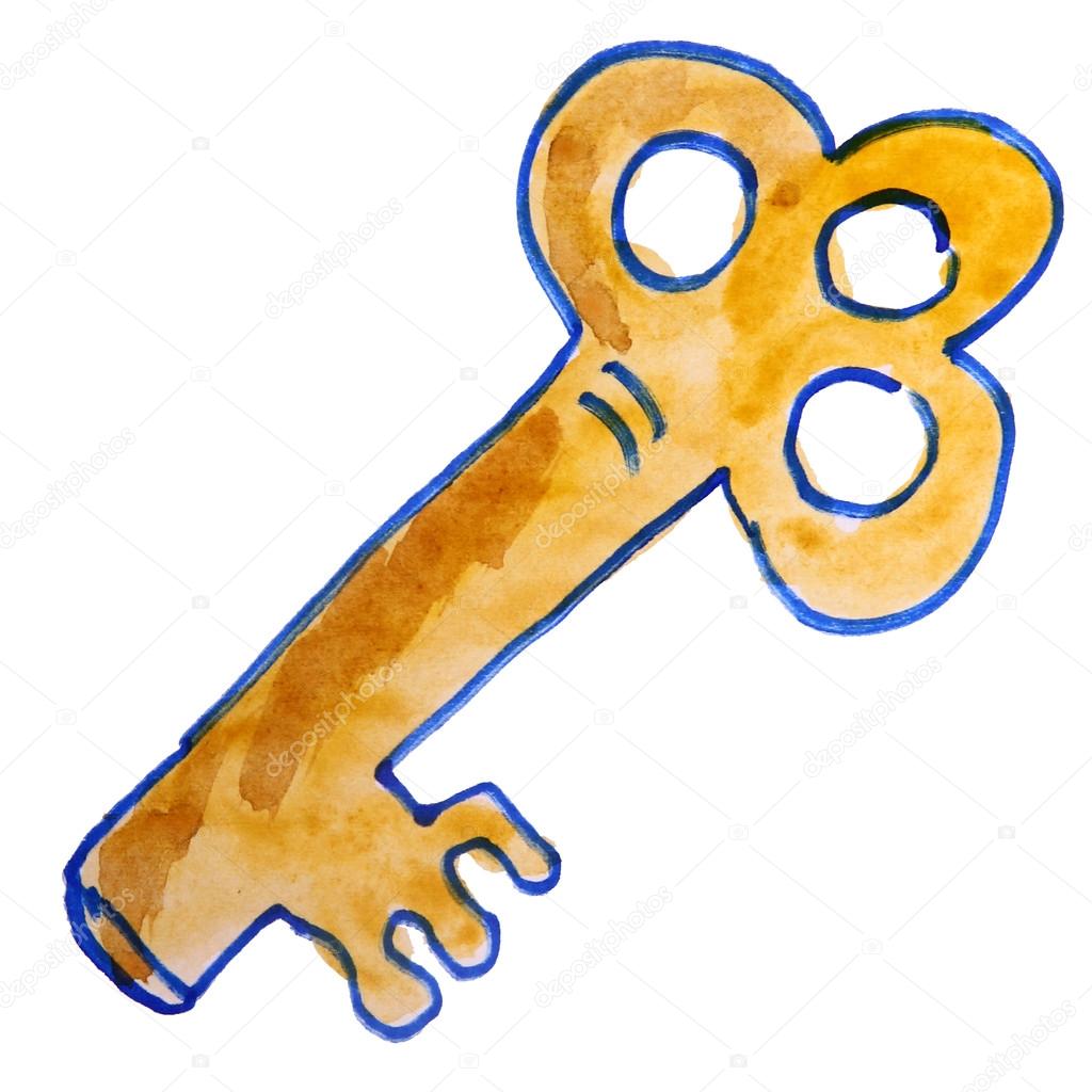1024x1024 Drawing Cartoon Kids Watercolor Key On White Background Stock