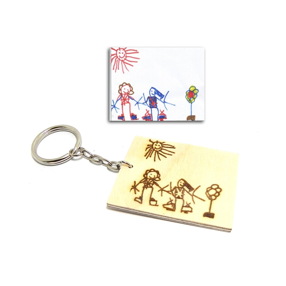 964x964 Wooden Keychain With Drawing Engraving