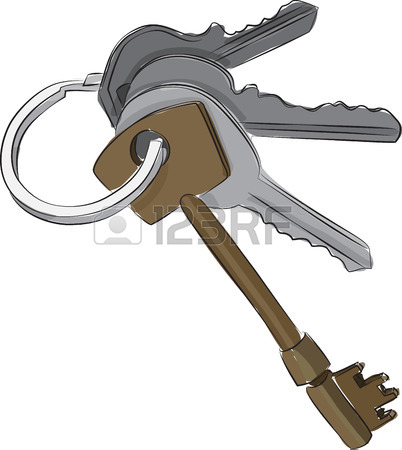 402x450 Sketched Line Drawing Of A Set Of Keys On A Keyring Or Keychain