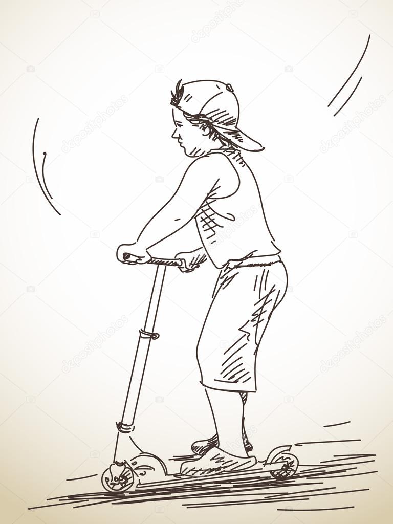 768x1024 Sketch Of Child Riding Kick Scooter Stock Vector Olgatropinina