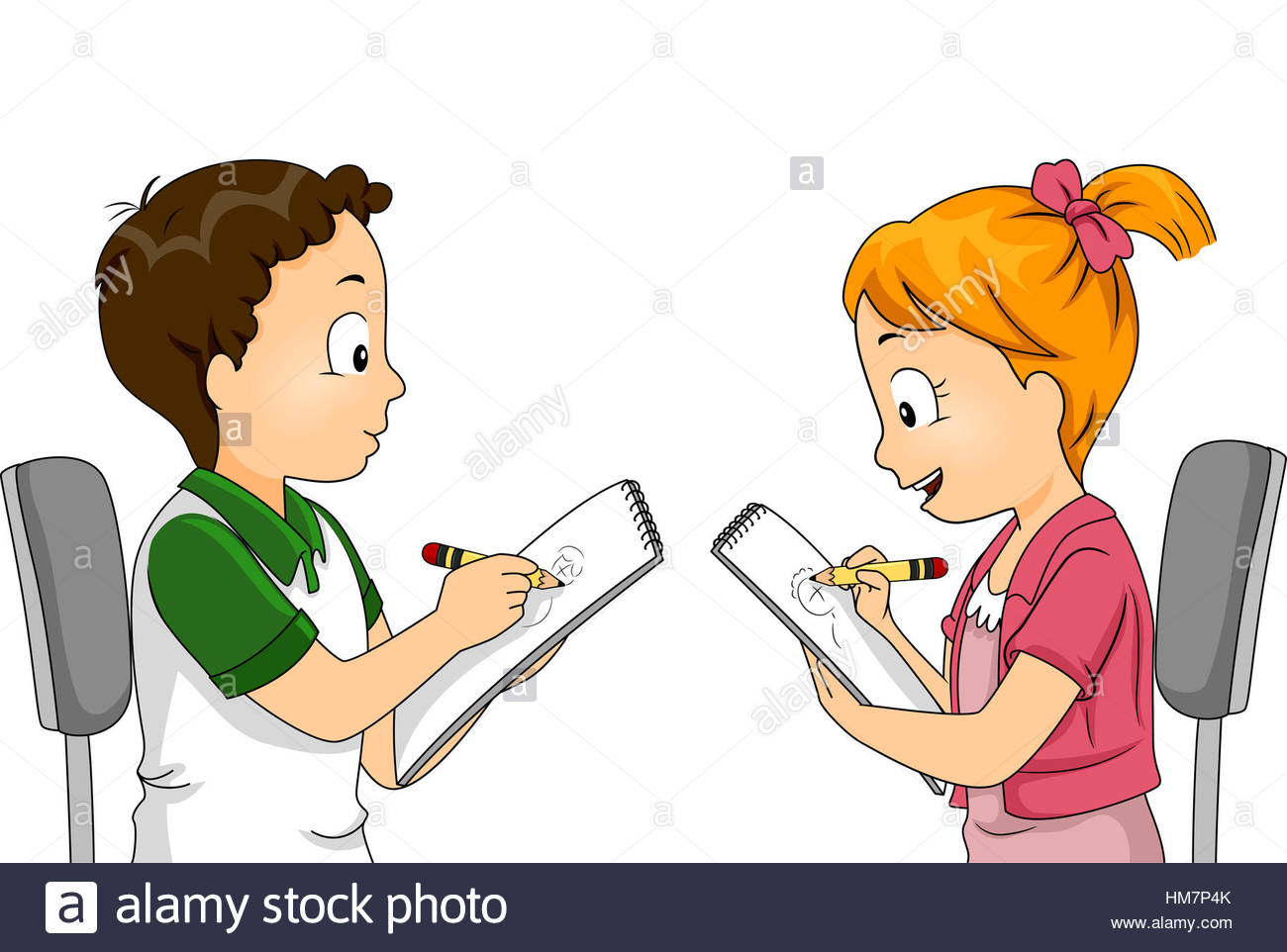1300x962 Illustration Of Children Drawing Each Other Stock Photo 132936739