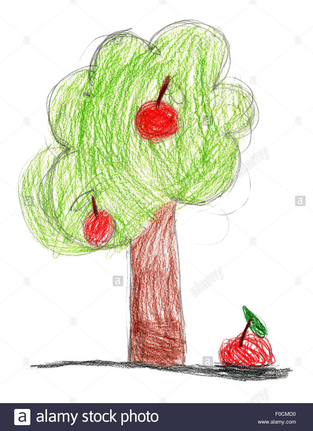 1011x1390 Children's Drawing. Tree With Apple Stock Photo 86331308