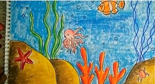 496x271 Children's Art How To Draw And Color An Underwater Scene Using Oil
