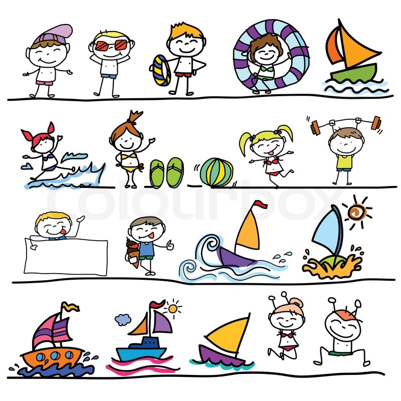 800x800 Hand Drawing Cartoon Character Happy Kids Playing In Summer