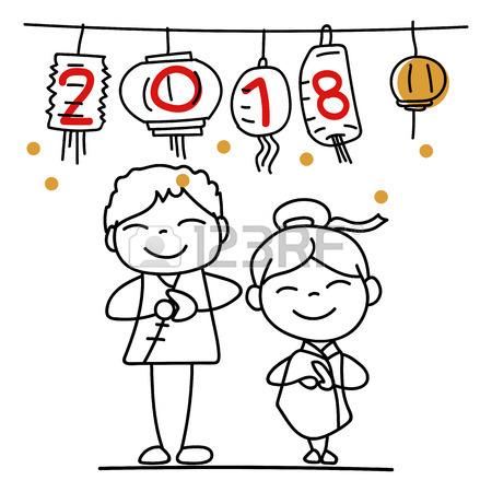 450x450 Hand Drawing Cartoon Character Chinese People Dancing Lion Dance