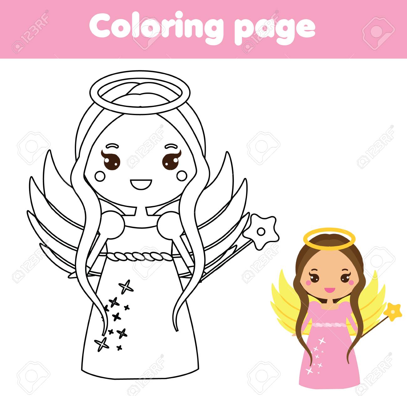 1300x1266 Coloring Page With Cute Angel In Kawaii Style. Color The Picture