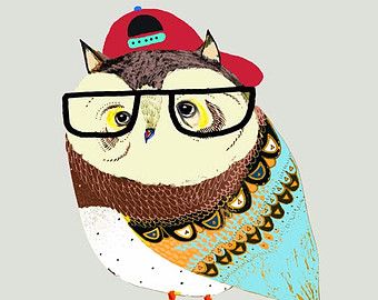 340x270 Beautiful Cat And Owls. Childrens Wall Art