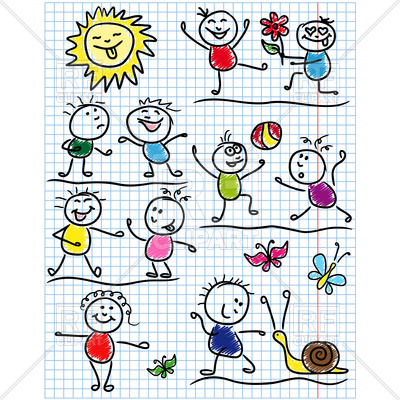 400x400 Amusing Scenes With Childish Drawing Kids Royalty Free Vector Clip
