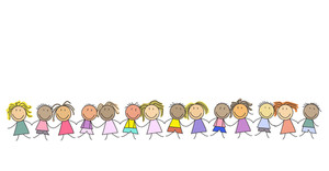 300x156 Kids Drawing, Children Holding Hands Illustration Royalty Free