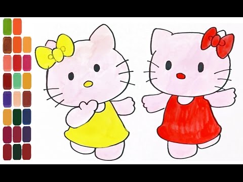 480x360 Learning Drawing Cute Hello Kitty And Colouring For Kids Toddlers