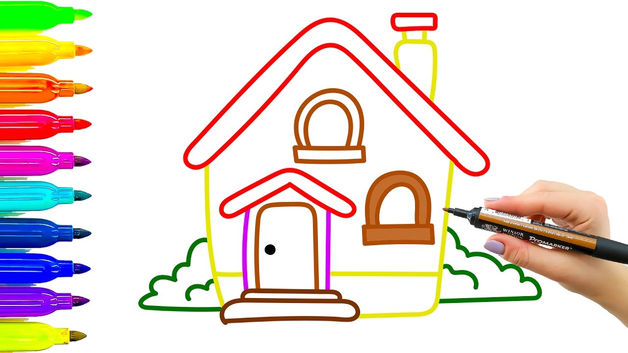 1280x720 House Drawing Coloring For Kids. How To Learn To Draw